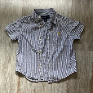 Ralph Lauren Kids Navy and White Striped Button-Down Shirt